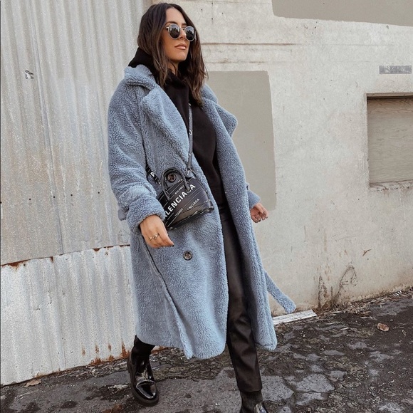 Faux shearling longline coat with button closures - Picture 3 of 6